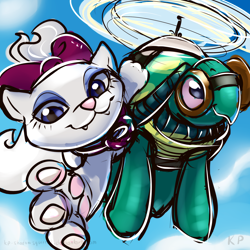 Size: 1500x1500 | Tagged: safe, artist:kp-shadowsquirrel, opalescence, tank, bow, collar, flying, goggles, opaltank