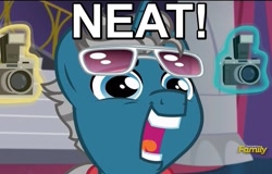 Size: 701x450 | Tagged: safe, edit, edited screencap, screencap, pony, unicorn, canterlot boutique, bender bending rodriguez, camera, faic, fashion plate, fashion reaction, futurama, image macro, magic, male, meme, neat, open mouth, reaction image, solo, stallion, telekinesis