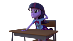 Size: 1920x1080 | Tagged: safe, artist:3d thread, artist:creatorofpony, equestria girls, /mlp/, 3d, 3d model, arm behind head, arms, blender, blouse, boots, bowtie, breasts, bust, chair, clothes, confused, desk, eyelashes, female, fingers, hand, kneeling, leaning, leaning forward, legs, long hair, puffy sleeves, shoes, skirt, socks, solo, table, teenager