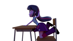 Size: 1920x1080 | Tagged: safe, artist:3d thread, artist:creatorofpony, equestria girls, /mlp/, 3d, 3d model, blender, clothes, confused, desk, shirt, skirt, solo