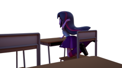 Size: 1920x1080 | Tagged: safe, artist:3d thread, artist:creatorofpony, equestria girls, /mlp/, 3d, 3d model, blender, clothes, confused, desk, shirt, skirt, solo