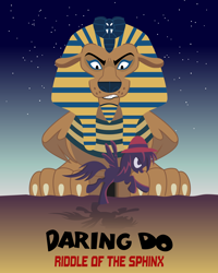 Size: 1952x2437 | Tagged: safe, artist:cheezedoodle96, daring do, sphinx, castle sweet castle, .svg available, book cover, daring do and the riddle of the sphinx, magic, poster, svg, vector