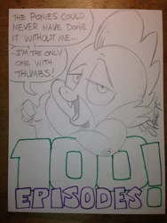 Size: 768x1024 | Tagged: safe, artist:andypriceart, spike, dragon, 100th episode, solo, traditional art