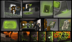 Size: 1937x1131 | Tagged: safe, artist:nukechaser, oc, oc only, oc:calamity, oc:littlepip, oc:velvet remedy, pegasus, pony, unicorn, fallout equestria, balefire egg, cheating, clothes, comic, computer, console, console command, dashite, eyes closed, fallout, fanfic, fanfic art, female, fillydelphia, fluttershy medical saddlebag, fourth wall, glowing horn, gun, handgun, hat, hax, hooves, horn, levitation, little macintosh, magic, male, mare, medical saddlebag, mini nuke, optical sight, pipbuck, revolver, saddle bag, self-levitation, sleeping, stallion, teeth, telekinesis, terminal, text, this will end in death, this will end in explosions, this will end in pain, vault suit, weapon
