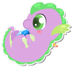 Size: 718x668 | Tagged: safe, artist:mochi--pon, spike, dragon, baby, baby dragon, baby spike, blushing, cute, gem, green eyes, hnnng, male, newborn, nibbling, nom, signature, solo, spikabetes, weapons-grade cute, younger