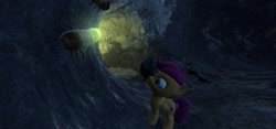 Size: 1280x600 | Tagged: safe, artist:wiimeiser, scootaloo, crusaders of the lost mark, 3d, antlion grub, cave, cutie mark, gmod, half-life 2, the cmc's cutie marks, tongue out