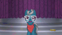 Size: 500x281 | Tagged: safe, screencap, canterlot boutique, animated, discovery family, discovery family logo, fashion plate, floppy ears, glasses, solo, sunglasses
