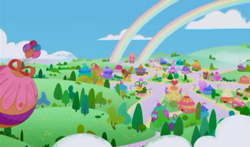 Size: 740x435 | Tagged: safe, screencap, g3.5, double rainbow, hot air balloon, intro, ponyville, rainbow