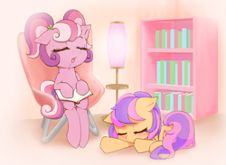 Size: 2104x1537 | Tagged: safe, artist:monon0, cheerilee (g3), scootaloo, scootaloo (g3), g3.5, cheeribetes, cute, cutealoo, drool, pixiv, sisters, sleeping