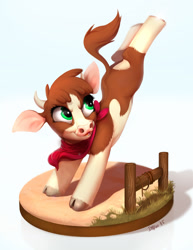 Size: 1361x1762 | Tagged: safe, artist:imalou, arizona cow, cow, them's fightin' herds, bandana, bucking, cloven hooves, community related, female, figurine, gaming miniature, kicking, miniature, solo