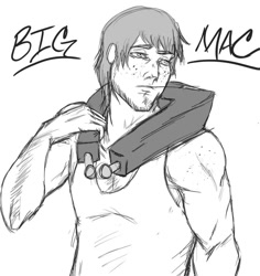 Size: 868x921 | Tagged: safe, artist:redblacktac, big macintosh, human, humanized, monochrome