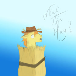 Size: 1024x1024 | Tagged: safe, artist:plumestein, braeburn, appleoosa's most wanted, hay bale, hayburn, simple background, solo