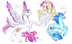 Size: 6876x4208 | Tagged: safe, artist:dawn22eagle, princess skyla, oc, oc:bright topaz, oc:diamond blade, absurd resolution, foal, tail feathers