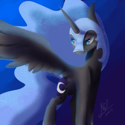 Size: 1024x1024 | Tagged: safe, artist:myralilth, nightmare moon, alicorn, pony, solo, spread wings