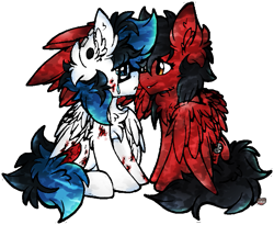 Size: 795x653 | Tagged: safe, artist:iroxykun, oc, oc only, oc:frozen soul, oc:heartbeat howl, pegasus, pony, blood, comforting, crying, female, male, mare, stallion, wings