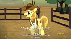 Size: 1283x714 | Tagged: safe, screencap, braeburn, appleoosa's most wanted, meme, youtube caption