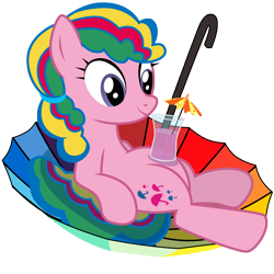 Size: 3000x3000 | Tagged: safe, artist:sunley, parasol (g1), earth pony, pony, g1, g4, female, g1 to g4, generation leap, juice, lemonade, mare, pink lemonade, simple background, solo, transparent background, umbrella, vector