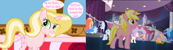 Size: 1900x550 | Tagged: safe, frazzle rock, minuette, moonlight raven, north point, pretzel twist, sunshine smiles, twinkleshine, oc, oc:bubblegum kiss, pony, unicorn, canterlot boutique, female, mare, phei