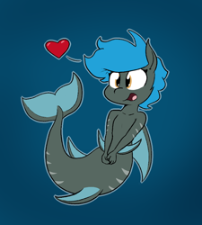 Size: 750x835 | Tagged: safe, artist:whatsapokemon, oc, oc only, oc:jade shine, anthro, fish, mermaid, original species, shark, shark pony, chibi, cute, female, golden eyes, heart, solo, solo female