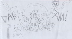 Size: 2239x1236 | Tagged: safe, artist:pommelsketches, oc, oc only, oc:littlepip, oc:murky, pony, fallout equestria, fallout equestria: murky number seven, cute, fillydelphia, pencil drawing, traditional art