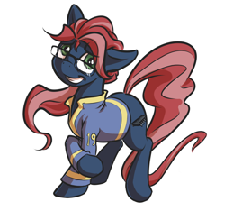 Size: 694x650 | Tagged: safe, artist:kalemon, oc, oc only, oc:data stream, earth pony, pony, fallout equestria, glasses, solo, vault suit