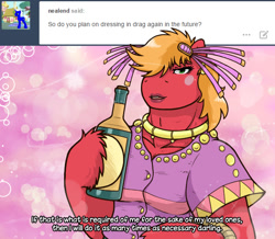 Size: 623x543 | Tagged: safe, artist:redhotkick, big macintosh, earth pony, pony, ask big red macintosh, battle tendency, crossdressing, jojo's bizarre adventure, joseph joestar, male, parody, stallion, tequila, tequila joseph