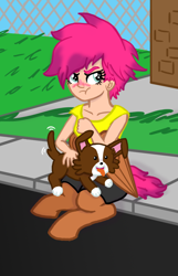 Size: 664x1034 | Tagged: safe, artist:oneovertwo, oc, oc only, oc:thorn, satyr, offspring, parent:fluttershy, puppy