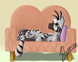 Size: 1024x818 | Tagged: safe, artist:silvman, oc, oc only, zebra, sofa, solo