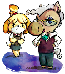 Size: 700x799 | Tagged: safe, artist:squidbombed, mayor mare, anthro, animal crossing, crossover, isabelle, style emulation