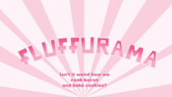 Size: 1676x943 | Tagged: safe, artist:mixermike622, fluffurama, futurama, sunburst background, text, text only