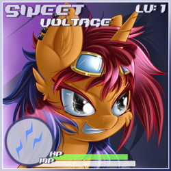 Size: 1400x1400 | Tagged: safe, artist:knifeh, oc, oc only, oc:sweet voltage, pony, unicorn, bust, goggles, portrait, solo