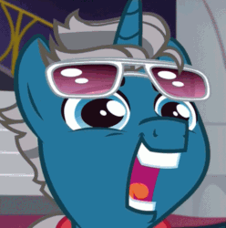 Size: 595x600 | Tagged: safe, screencap, canterlot boutique, animated, faic, fashion plate, fashion reaction, glasses, horses doing horse things, meme, nutcracker, open mouth, smiling, solo, teeth, wat