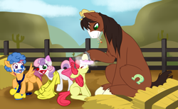 Size: 3365x2078 | Tagged: safe, artist:mondlichtkatze, apple bloom, scootaloo, sweetie belle, trouble shoes, earth pony, pegasus, pony, unicorn, appleoosa's most wanted, adorabloom, clothes, clown, clown nose, clown shoes, cute, cutealoo, cutie mark crusaders, diasweetes, female, filly, foal, makeup, male, necktie, shirt, shoes, stallion, troublebetes, wig