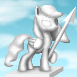 Size: 1024x1024 | Tagged: safe, artist:platinumdrop, oc, oc only, oc:emerald bolt, pegasus, pony, female, gimp, mare, monochrome, statue