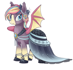 Size: 907x878 | Tagged: safe, artist:kretka-fretka, oc, oc only, oc:milky mane, bat pony, pony, clothes, dress, solo