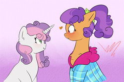 Size: 1554x1033 | Tagged: safe, artist:howlingatthemoon654, plaid stripes, sweetie belle, blushing, crack shipping, electrocardiogram, female, heart, heartbeat, lesbian, older, plaidbelle, shipping