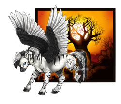 Size: 1024x878 | Tagged: safe, artist:kretka-fretka, oc, oc only, oc:silent thunder, zebra, bow, looking at you, raised hoof, raised leg, smiling, solo, zebrasus