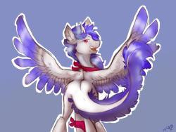 Size: 1024x768 | Tagged: safe, artist:rflzqt, oc, oc only, oc:siren song, alicorn, original species, bandana, horn, king, lutei, wings