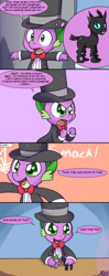 Size: 824x2088 | Tagged: safe, artist:solar-slash, spike, changeling, dragon, a canterlot wedding, clothes, comic, hat, top hat, toy, tuxedo