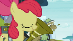 Size: 1920x1080 | Tagged: safe, screencap, apple bloom, max raid, bloom and gloom, pest control gear, pest control pony, scrunchy face