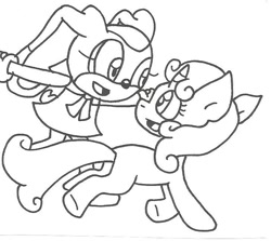 Size: 728x650 | Tagged: safe, artist:cmara, sweetie belle, cream the rabbit, crossover, monochrome, sonic the hedgehog (series), traditional art, wip