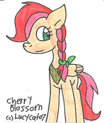 Size: 557x661 | Tagged: safe, artist:cmara, oc, oc only, oc:cherry blossom, art trade, offspring, parent:big macintosh, parent:fluttershy, parents:fluttermac, solo, traditional art