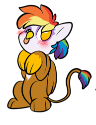 Size: 371x480 | Tagged: safe, artist:noveltmods, oc, oc only, oc:rainbow feather, hippogriff, blushing, cute, interspecies offspring, magical lesbian spawn, offspring, parent:gilda, parent:rainbow dash, parents:gildash, solo, tongue out