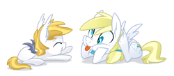 Size: 1100x480 | Tagged: safe, artist:equestria-prevails, oc, oc only, oc:cloud skipper, oc:florence, bat pony, pegasus, pony, bat pony oc, brother and sister, derp, female, male, siblings, simple background, tongue out, transparent background