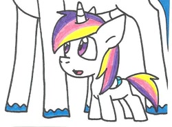 Size: 590x435 | Tagged: safe, artist:cmara, oc, oc only, oc:prince novel, alicorn, pony, alicorn oc, colt, father and child, father and son, male, offspring, parent and child, parent:princess cadance, parent:shining armor, parents:shiningcadance, simple background, solo, traditional art, white background