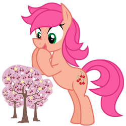 Size: 3000x3000 | Tagged: safe, artist:sunley, cherries jubilee, earth pony, pony, g1, g4, cherry tree, female, g1 to g4, generation leap, mare, simple background, solo, tiny trees, transparent background, tree, vector