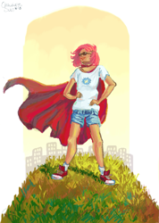 Size: 1425x2000 | Tagged: safe, artist:chocolatesun, babs seed, human, cape, clothes, converse, hand on hip, humanized, lipstick, shoes, solo, sunglasses