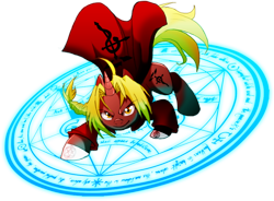 Size: 872x641 | Tagged: safe, artist:dormin-dim, alchemy, edward elric, fullmetal alchemist, ponified, simple background, solo, transparent background