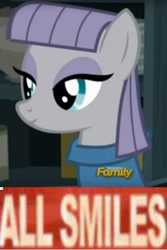 Size: 842x1262 | Tagged: safe, edit, edited screencap, screencap, maud pie, hearthbreakers, caption, exploitable meme, meme, smiling, solo, when she smiles, why.jpg