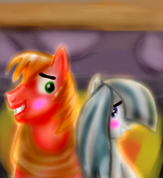 Size: 2750x3000 | Tagged: safe, artist:masterdragoonj, big macintosh, marble pie, earth pony, pony, hearthbreakers, blushing, cute, grin, male, marblemac, shipping, shy, smiling, squee, stallion, straight
